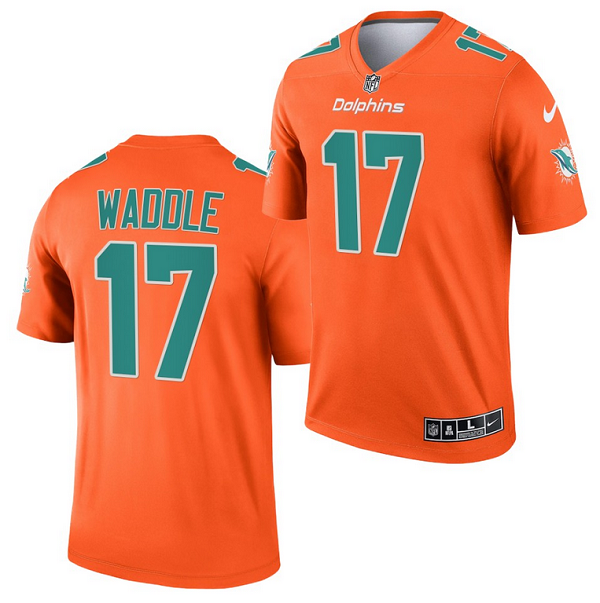 Men's Orange Miami Dolphins #17 Jaylen Waddle 2021 Inverted Legend Stitched Football Jersey